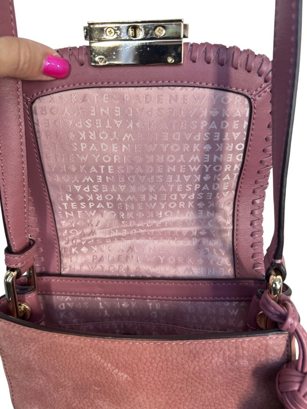 Kate Spade New York Adalise Somerton Crossbody Bag Pink Suede Leather Coquette - Picture 12 of 16